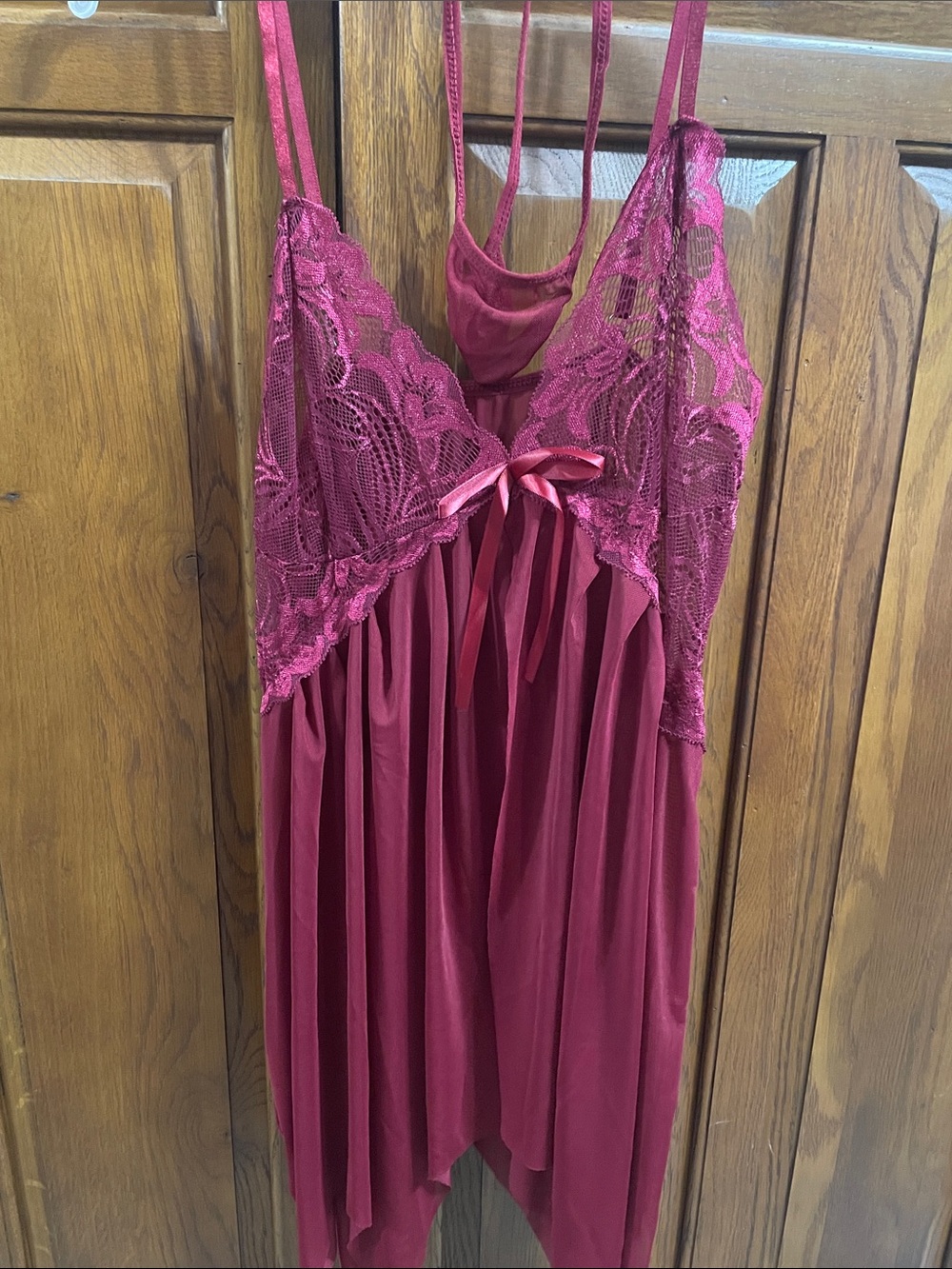 Women's Lace-Trim Burgundy Babydoll w string thong NWOT Sz. XL